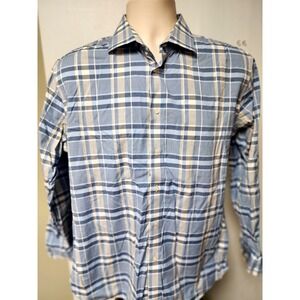 Calibrate Men's Trim Fit Dress Shirt 16 32/33  Blue Plaid